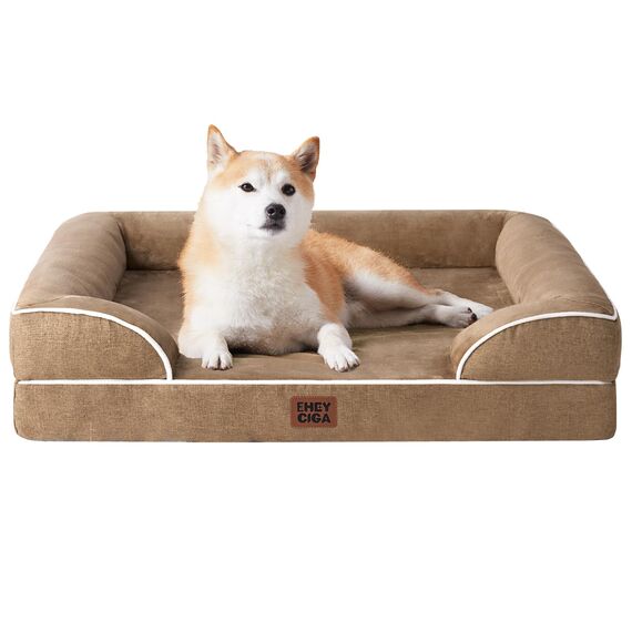 EHEYCIGA Orthopädisches Hundebett Grosse Hunde, 91x68cm, Memory Foam Hundekorb Mittelgroße Hunde, Waschbar Hundesofa Wasserdicht rutschfest, Hundecouch mit Hohem Rand, Kamel