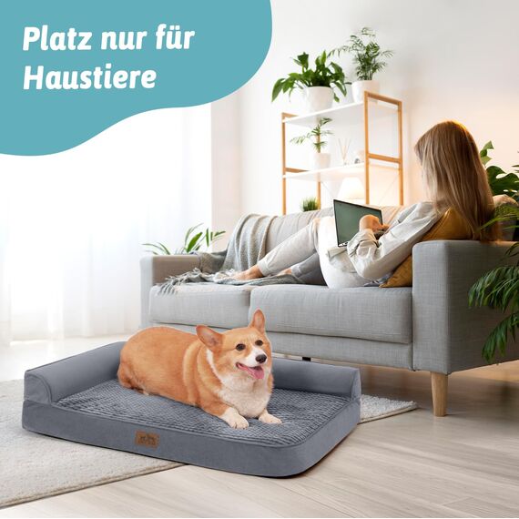 COZY KISS Orthopädisches Hundebett, 19cm Dicke Hundesofa für Mittelgroße Hunde, Abnehmbar und Waschbar Hundecouch, rutschfeste Unterseite, Wasserdichtes Innenfutter (Gris-L-Type, L(107 * 76 * 19CM)