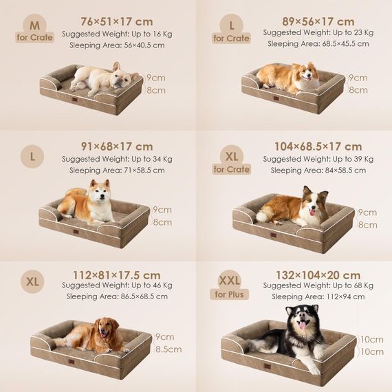 EHEYCIGA Orthopädisches Hundebett Grosse Hunde, 122x89cm, Memory Foam Hundekorb XXL, Waschbar Hundesofa Wasserdicht rutschfest, Hundecouch mit Hohem Rand, Kamel