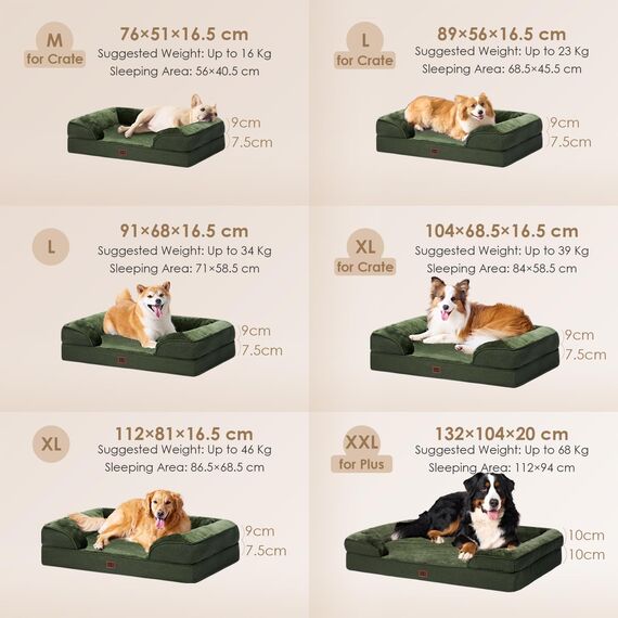 EHEYCIGA Orthopädisches Hundebett Grosse Hunde, 104x69cm, Memory Foam Hundekorb Mittelgroße Hunde, Waschbar Hundesofa Wasserdicht rutschfest, Hundecouch mit Hohem Rand, Dunkel Grün
