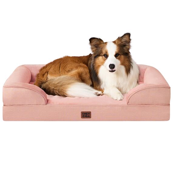 EHEYCIGA Orthopädisches Hundebett Grosse Hunde, 91x68cm, Memory Foam Hundekorb Mittelgroße Hunde, Waschbar Hundesofa Wasserdicht rutschfest, Hundecouch mit Hohem Rand, Rosa