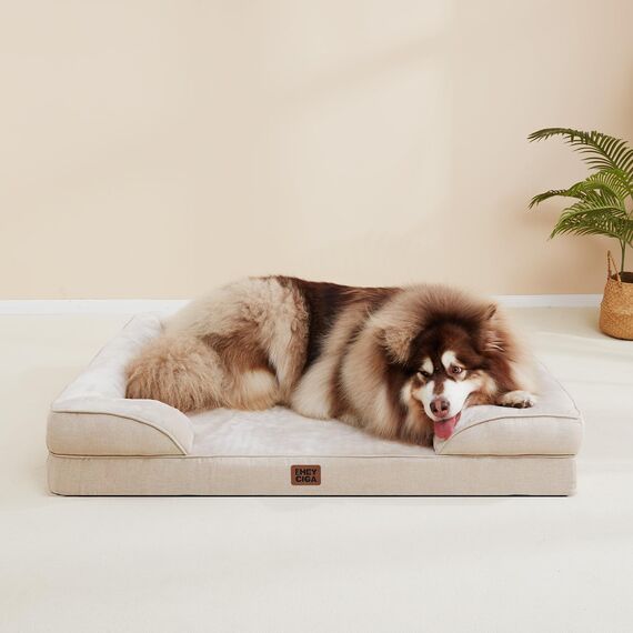 EHEYCIGA Orthopädisches Hundebett Grosse Hunde, 132x104cm, Memory Foam Hundekorb XXL, Waschbar Hundesofa Wasserdicht rutschfest, Hundecouch mit Hohem Rand, Beige