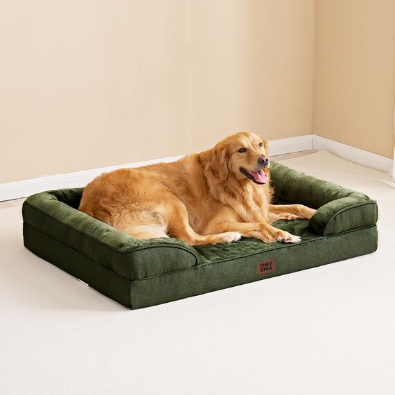 EHEYCIGA Orthopädisches Hundebett Grosse Hunde, 91x68cm, Memory Foam Hundekorb Mittelgroße Hunde, Waschbar Hundesofa Wasserdicht rutschfest, Hundecouch mit Hohem Rand, Dunkel Grün