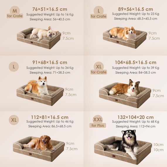 EHEYCIGA Orthopädisches Hundebett Grosse Hunde, 112x81cm, Memory Foam Hundekorb XL, Waschbar Hundesofa Wasserdicht rutschfest, Hundecouch mit Hohem Rand, Kamel