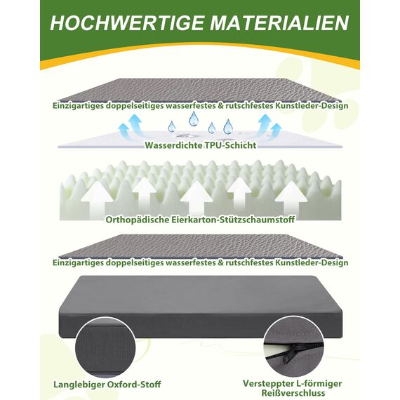 Favodormir Orthopädisches Hundebett Grosse Hunde 119x73cm,Abnehmbare Wassericht Kunstleder-Hülle Hundekissen Hundematratze für große Hunde,Komfortable & Kühlende Für Innen- Und Außenbereich,Grau