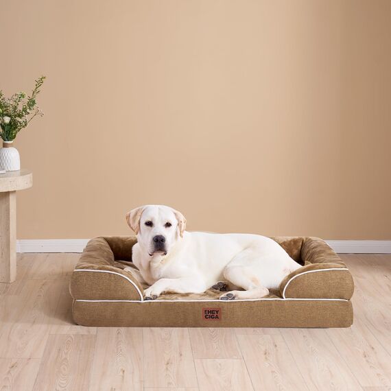 EHEYCIGA Orthopädisches Hundebett Grosse Hunde, 112x81cm, Memory Foam Hundekorb XL, Waschbar Hundesofa Wasserdicht rutschfest, Hundecouch mit Hohem Rand, Kamel