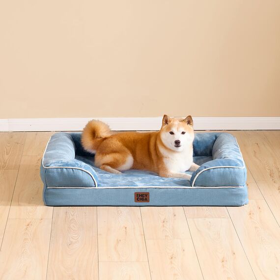 EHEYCIGA Orthopädisches Hundebett Grosse Hunde, 112x81cm, Memory Foam Hundekorb XL, Waschbar Hundesofa Wasserdicht rutschfest, Hundecouch mit Hohem Rand, Hellblau