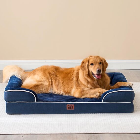 EHEYCIGA Orthopädisches Hundebett Kleine Hunde, 89x56cm, Memory Foam Hundekorb Mittelgroße Hunde, Waschbar Hundesofa Wasserdicht rutschfest, Hundecouch mit Hohem Rand, Marineblau