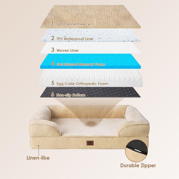 EHEYCIGA Orthopädisches Hundebett Grosse Hunde, 91x68cm, Memory Foam Hundekorb Mittelgroße Hunde, Waschbar Hundesofa Wasserdicht rutschfest, Hundecouch mit Hohem Rand, Hellbraun