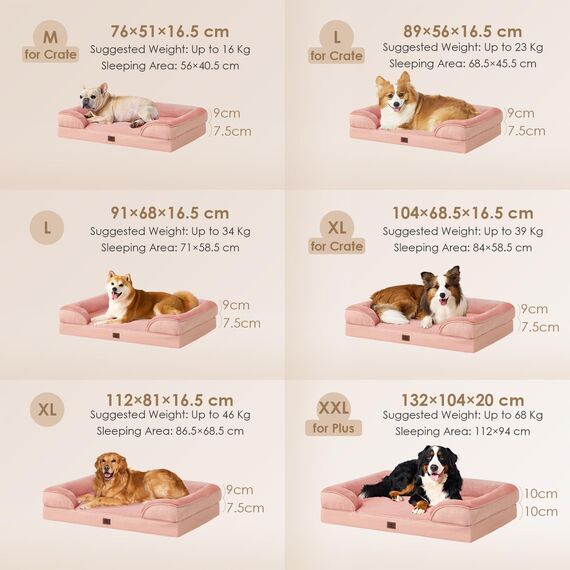 EHEYCIGA Orthopädisches Hundebett Kleine Hunde, 89x56cm, Memory Foam Hundekorb Mittelgroße Hunde, Waschbar Hundesofa Wasserdicht rutschfest, Hundecouch mit Hohem Rand, Rosa