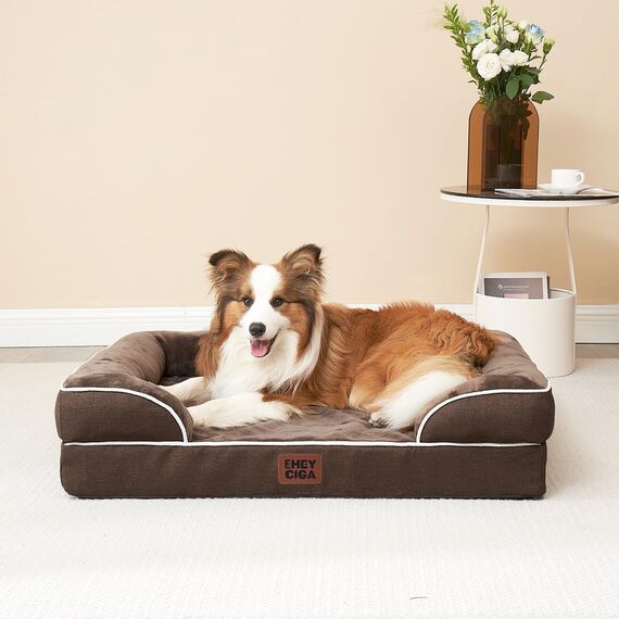EHEYCIGA Orthopädisches Hundebett Grosse Hunde, 112x81cm, Memory Foam Hundekorb XL, Waschbar Hundesofa Wasserdicht rutschfest, Hundecouch mit Hohem Rand, Braun