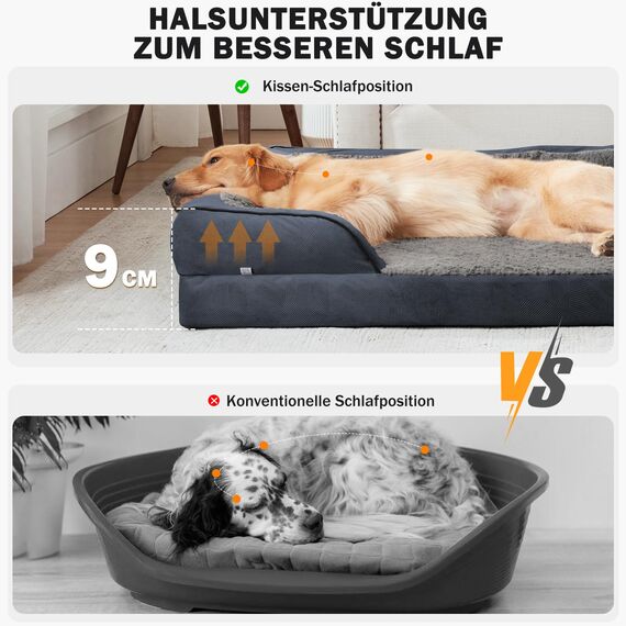 JOEJOY Extra großes Orthopädisches Hundebett, extra großes waschbares Katzenbett Hundekissen mit Wabenstruktur und abnehmbarem wasserdichte Fütterung Schaumstoff hundebett orthopädisch Grau