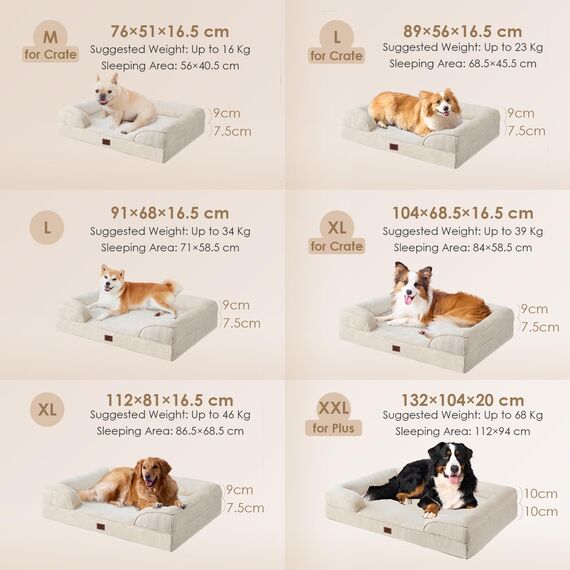 EHEYCIGA Orthopädisches Hundebett Grosse Hunde, 132x104cm, Memory Foam Hundekorb XXL, Waschbar Hundesofa Wasserdicht rutschfest, Hundecouch mit Hohem Rand, Beige