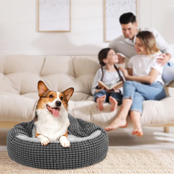 JOEJOY Hundebett Mittelgroße Hunde, Katzenbett Rund mit Decke, Hundekorb Waschbar Flauschig, Hundebetten für Katzen und Kleine Mittlere Hunde, 66x66x15cm