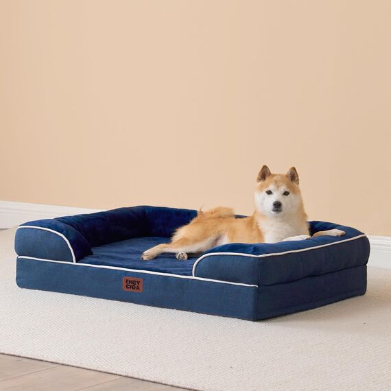 EHEYCIGA Orthopädisches Hundebett Grosse Hunde, 104x69cm, Memory Foam Hundekorb Mittelgroße Hunde, Waschbar Hundesofa Wasserdicht rutschfest, Hundecouch mit Hohem Rand, Marineblau