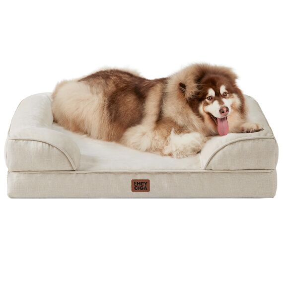EHEYCIGA Orthopädisches Hundebett Grosse Hunde, 132x104cm, Memory Foam Hundekorb XXL, Waschbar Hundesofa Wasserdicht rutschfest, Hundecouch mit Hohem Rand, Beige