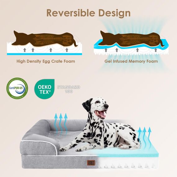 EHEYCIGA Orthopädisches Hundebett Grosse Hunde, 132x104cm, Memory Foam Hundekorb XXL, Waschbar Hundesofa Wasserdicht rutschfest, Hundecouch mit Hohem Rand, Grau