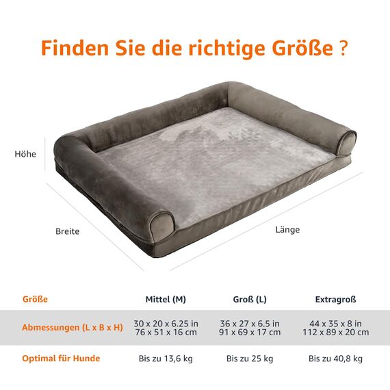 Amazon Basics Großes Hundebett/Sofa in U-Form aus Schaumstoff, mit abnehmbarem, waschbarem Bezug, Taupe, 91 x 69 x 17 cm (L x W x H)
