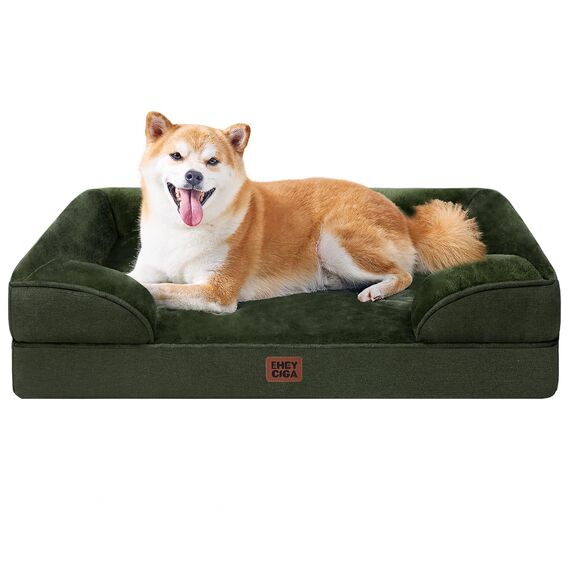 EHEYCIGA Orthopädisches Hundebett Grosse Hunde, 91x68cm, Memory Foam Hundekorb Mittelgroße Hunde, Waschbar Hundesofa Wasserdicht rutschfest, Hundecouch mit Hohem Rand, Dunkel Grün