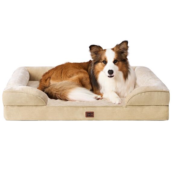 EHEYCIGA Orthopädisches Hundebett Grosse Hunde, 104x69cm, Memory Foam Hundekorb Mittelgroße Hunde, Waschbar Hundesofa Wasserdicht rutschfest, Hundecouch mit Hohem Rand, Hellbraun