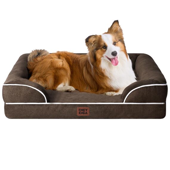 EHEYCIGA Orthopädisches Hundebett Grosse Hunde, 104x69cm, Memory Foam Hundekorb Mittelgroße Hunde, Waschbar Hundesofa Wasserdicht rutschfest, Hundecouch mit Hohem Rand, Braun