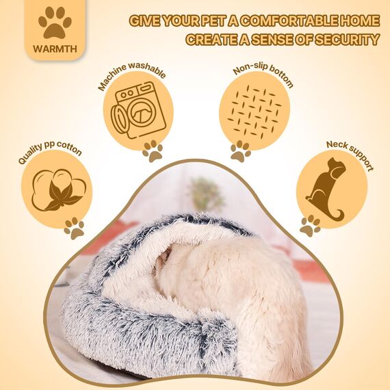 Beruhigendes Hundebett, Flauschiges Plüsch-Katzenbett, für mittelgroße und kleine Hunde, waschbar, Anti-Angst-Haustierbett, große Katzenbett für Katzen Hunde im Innenbereich.No.: 015002802-0001