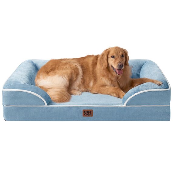 EHEYCIGA Orthopädisches Hundebett Grosse Hunde, 112x81cm, Memory Foam Hundekorb XL, Waschbar Hundesofa Wasserdicht rutschfest, Hundecouch mit Hohem Rand, Hellblau
