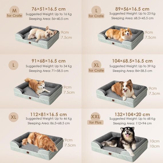 EHEYCIGA Orthopädisches Hundebett Grosse Hunde, 104x69cm, Memory Foam Hundekorb Mittelgroße Hunde, Waschbar Hundesofa Wasserdicht rutschfest, Hundecouch mit Hohem Rand, Gräuliches Grün