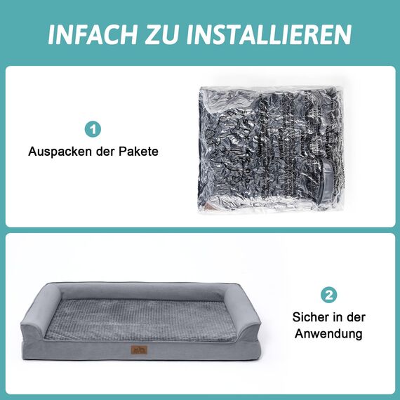 COZY KISS Orthopädisches Hundebett für große Hunde, waschbares Hundesofa, groß, stützendes Schaumstoff-Haustier-Couch-Bett mit abnehmbarem, (1, U-Grau, U(107 * 76 * 19cm)