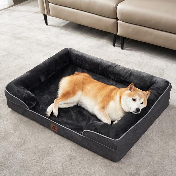 EHEYCIGA Orthopädisches Hundebett Grosse Hunde, 104x69cm, Memory Foam Hundekorb Mittelgroße Hunde, Waschbar Hundesofa Wasserdicht rutschfest, Hundecouch mit Hohem Rand, Dunkelgrau