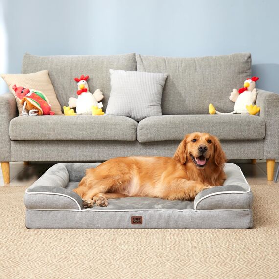 EHEYCIGA Orthopädisches Hundebett Grosse Hunde, 104x69cm, Memory Foam Hundekorb Mittelgroße Hunde, Waschbar Hundesofa Wasserdicht rutschfest, Hundecouch mit Hohem Rand, Grau