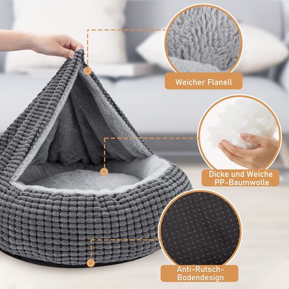 JOEJOY Hundebett Mittelgroße Hunde, Katzenbett Rund mit Decke, Hundekorb Waschbar Flauschig, Hundebetten für Katzen und Kleine Mittlere Hunde, 66x66x15cm