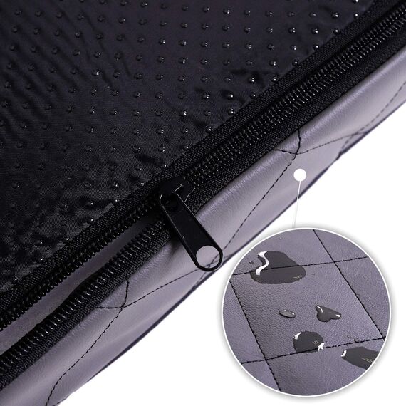 lionto Hundematte orthopädisch mit Memory-Schaumstoff, gelenkschonendes Hundekissen aus pflegeleichtem Lederimitat, 80x55 cm, Gesteppte Liegematte mit abnehmbaren Bezug und Anti-Rutsch-Belag, grau