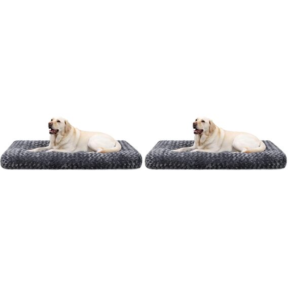 KSIIA Hundebett Grosse Hunde Waschbar, XL Hundekissen flauschig, Hundematte für große mittelgroße Hunde, rutschfeste Unterseite, Hundekorb Hundematratz Haustierbett Dunkelgrau 105x70cm (Packung mit 2)