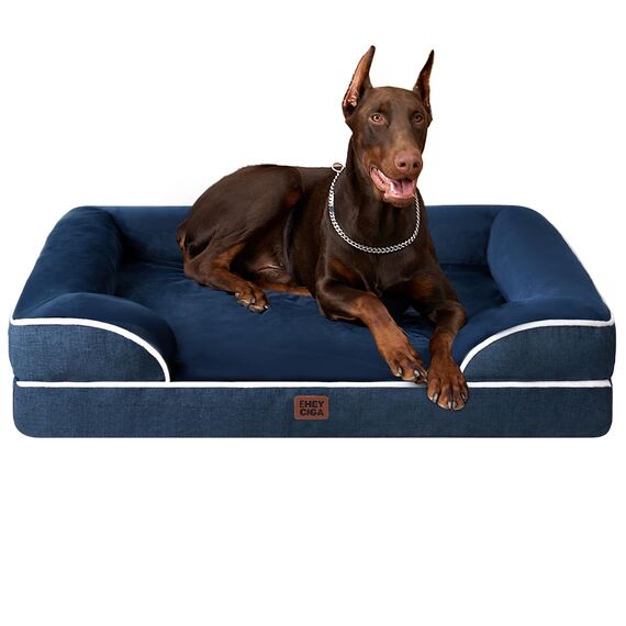 EHEYCIGA Orthopädisches Hundebett Grosse Hunde, 122x89cm, Memory Foam Hundekorb XXL, Waschbar Hundesofa Wasserdicht rutschfest, Hundecouch mit Hohem Rand, Marineblau