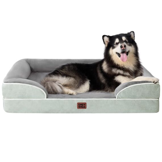 EHEYCIGA Orthopädisches Hundebett Grosse Hunde, 132x104cm, Memory Foam Hundekorb XXL, Waschbar Hundesofa Wasserdicht rutschfest, Hundecouch mit Hohem Rand, Gräuliches Grün