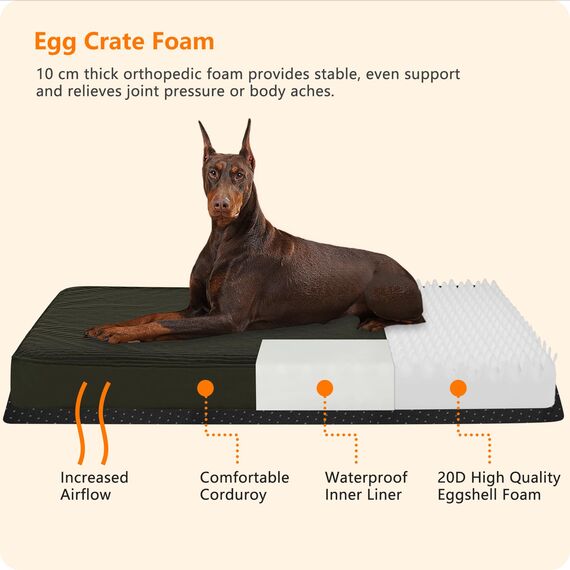 HMTOPE Orthopädisches Hundebett, 10cm Dicke Hundekissen für Grosse Hunde, Abnehmbar und Waschbar Hundematte, rutschfeste Unterseite, Wasserdichtes Innenfutter, 120 cm, Olivgrün