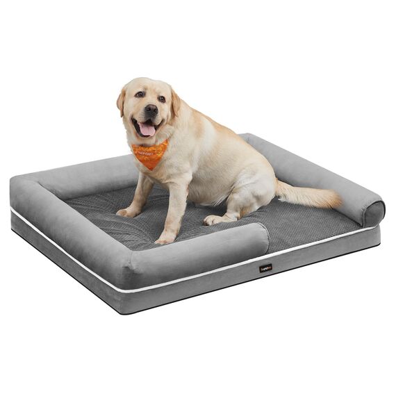 Feandrea Orthopädisches Hundebett, Hundekissen, Hundekorb, weiche Polsterung, Hundesofa, erhöhte Ränder, Bezug abnehmbar und waschbar, 135 x 107 x 23 cm, rutschfeste Unterseite, hellgrau PGW079G02V1