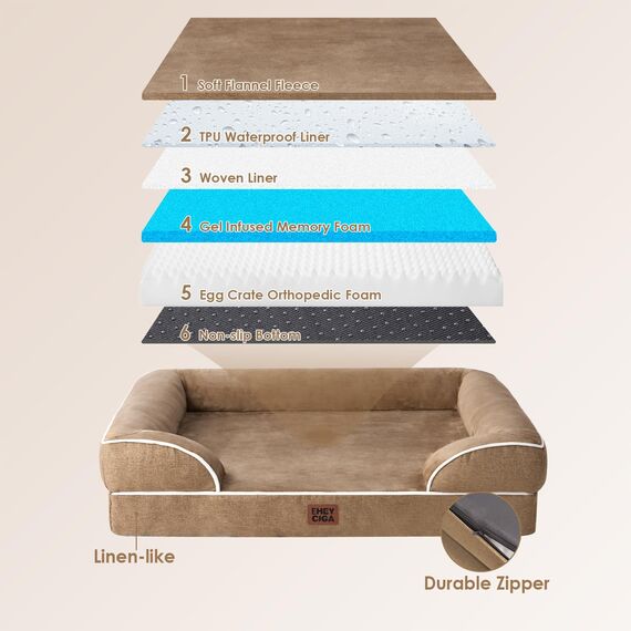 EHEYCIGA Orthopädisches Hundebett Grosse Hunde, 132x104cm, Memory Foam Hundekorb XXL, Waschbar Hundesofa Wasserdicht rutschfest, Hundecouch mit Hohem Rand, Kamel