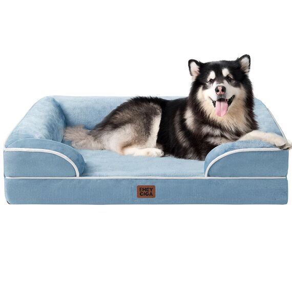 EHEYCIGA Orthopädisches Hundebett Grosse Hunde, 132x104cm, Memory Foam Hundekorb XXL, Waschbar Hundesofa Wasserdicht rutschfest, Hundecouch mit Hohem Rand, Hellblau