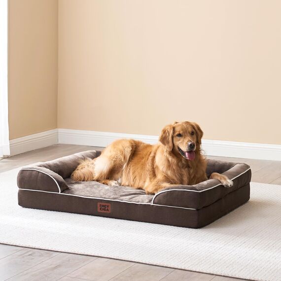 EHEYCIGA Orthopädisches Hundebett Grosse Hunde, 122x89cm, Memory Foam Hundekorb XXL, Waschbar Hundesofa Wasserdicht rutschfest, Hundecouch mit Hohem Rand, Braun