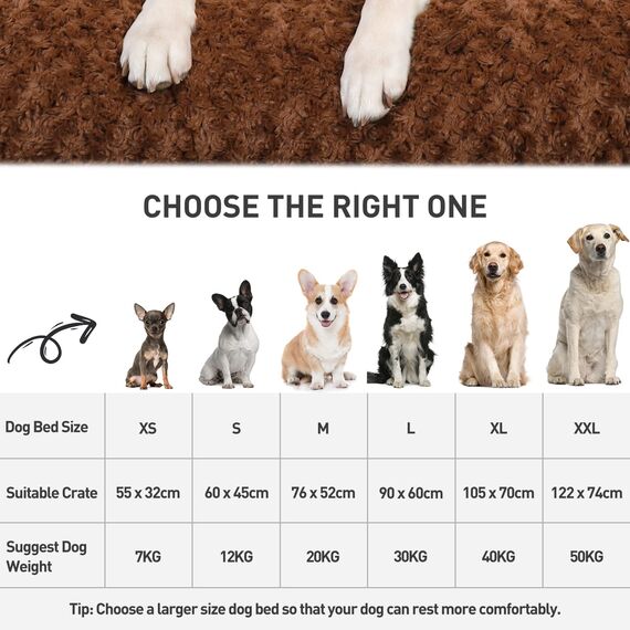 KSIIA Hundebett Grosse Hunde Waschbar, XL Hundekissen flauschig, Hundematte für große mittelgroße Hunde, rutschfeste Unterseite, Hundekorb Hundematratz Haustierbett Braun 105x70cm