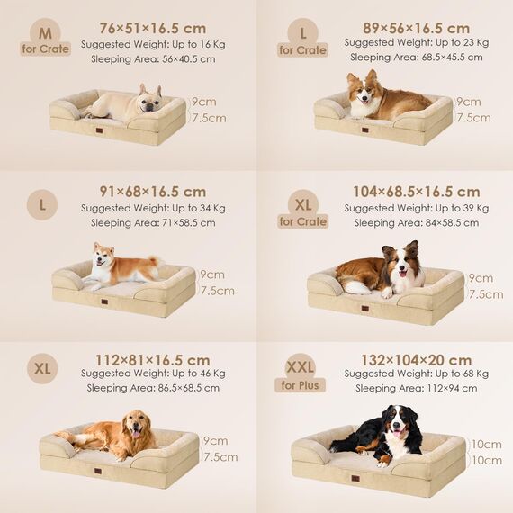 EHEYCIGA Orthopädisches Hundebett Grosse Hunde, 132x104cm, Memory Foam Hundekorb XXL, Waschbar Hundesofa Wasserdicht rutschfest, Hundecouch mit Hohem Rand, Hellbraun