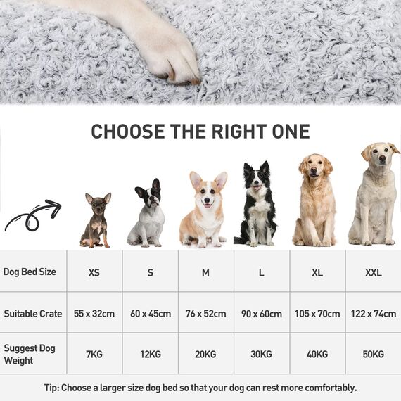 KSIIA Hundebett Grosse Hunde Waschbar, XL Hundekissen flauschig, Hundematte für große mittelgroße Hunde, rutschfeste Unterseite, Hundekorb Hundematratz Haustierbett Hellgrau 105x70cm