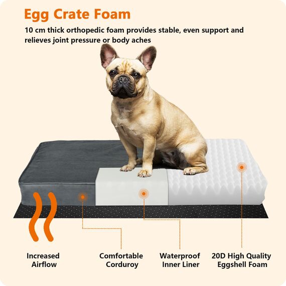 HMTOPE Orthopädisches Hundebett, 10cm Dicke Hundekissen für Grosse Hunde, Abnehmbar und Waschbar Hundematte, rutschfeste Unterseite, Wasserdichtes Innenfutter, 120 cm, Dunkelgrau