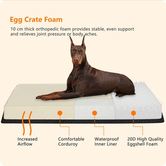 HMTOPE Orthopädisches Hundebett, 10cm Dicke Hundekissen für Grosse Hunde, Abnehmbar und Waschbar Hundematte, rutschfeste Unterseite, Wasserdichtes Innenfutter, 120 cm, Beige