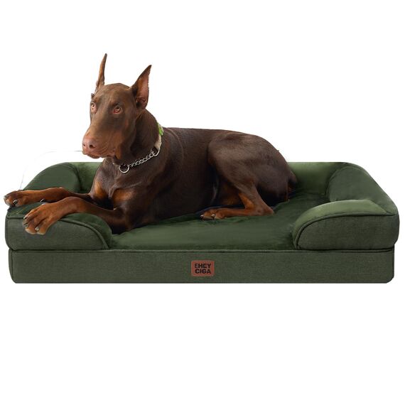 EHEYCIGA Orthopädisches Hundebett Grosse Hunde, 122x89cm, Memory Foam Hundekorb XXL, Waschbar Hundesofa Wasserdicht rutschfest, Hundecouch mit Hohem Rand, Dunkel Grün