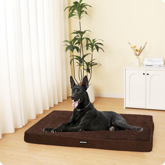 HMTOPE Orthopädisches Hundebett, 10cm Dicke Hundekissen für Grosse Hunde, Abnehmbar und Waschbar Hundematte, rutschfeste Unterseite, Wasserdichtes Innenfutter, 120 cm, Braun