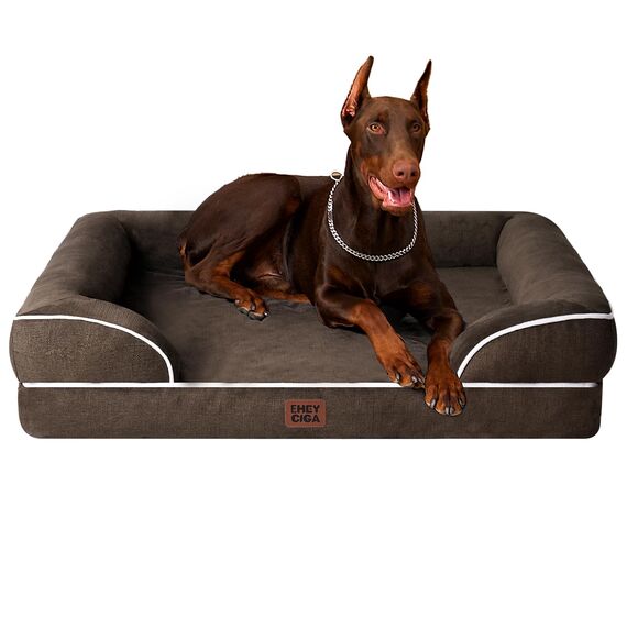 EHEYCIGA Orthopädisches Hundebett Grosse Hunde, 122x89cm, Memory Foam Hundekorb XXL, Waschbar Hundesofa Wasserdicht rutschfest, Hundecouch mit Hohem Rand, Braun