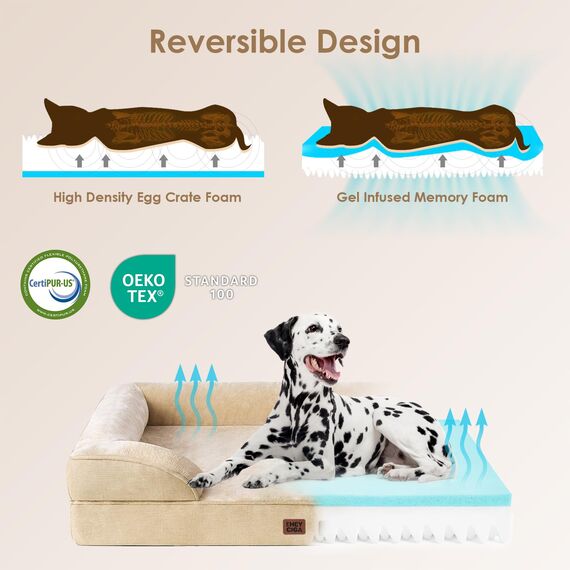 EHEYCIGA Orthopädisches Hundebett Grosse Hunde, 132x104cm, Memory Foam Hundekorb XXL, Waschbar Hundesofa Wasserdicht rutschfest, Hundecouch mit Hohem Rand, Hellbraun